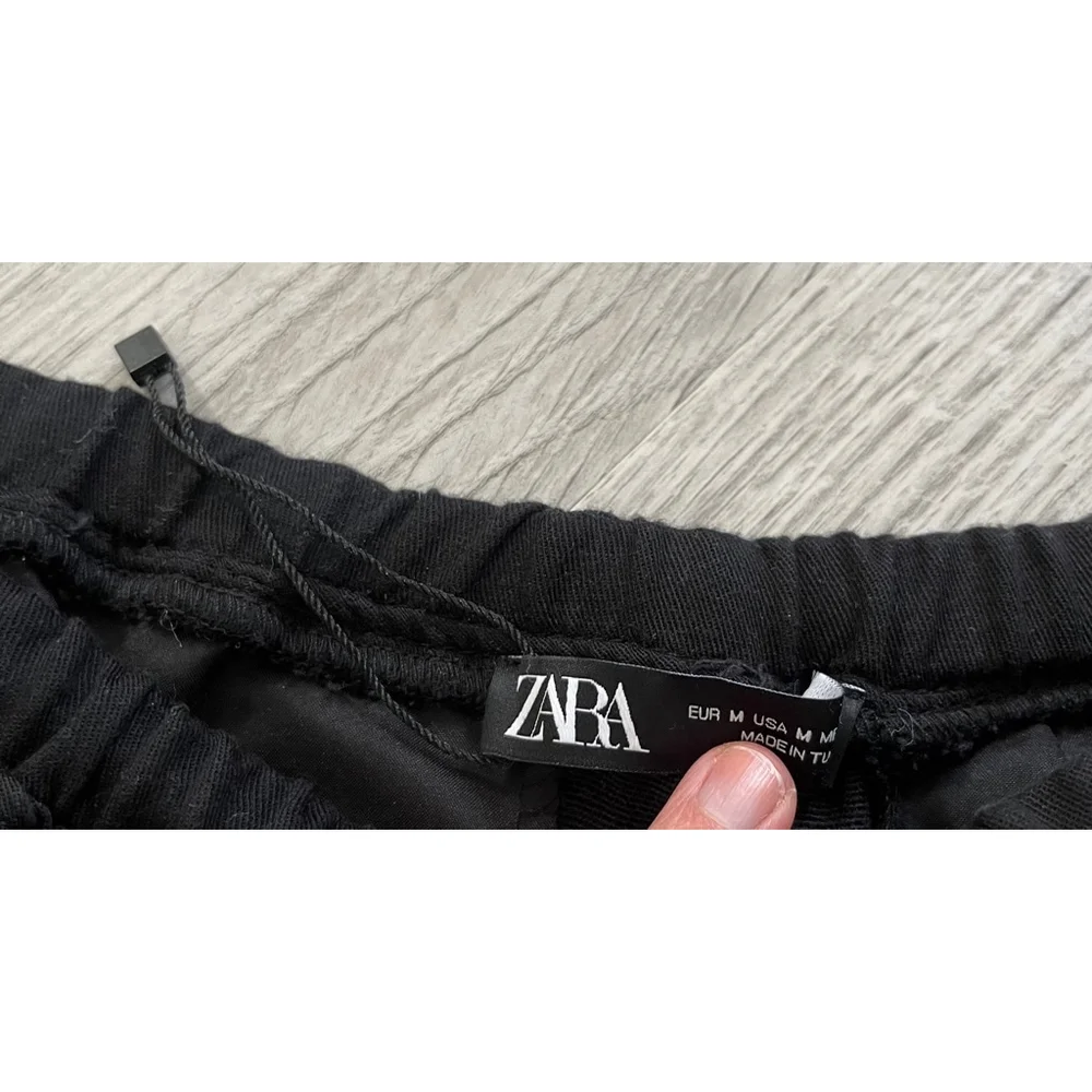 Zara NWOT cropped linen blend pull on black pants size M